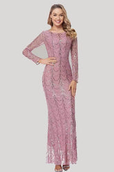 Sequin Slim Prom Mermaid Long Sleeve Maxi Dresses